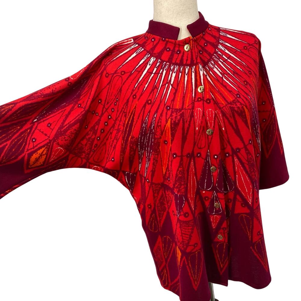 Vintage Maud Fudin Fredholm Boutique Sweden Button Front Bat Wing Jacket M Red - Picture 4 of 10